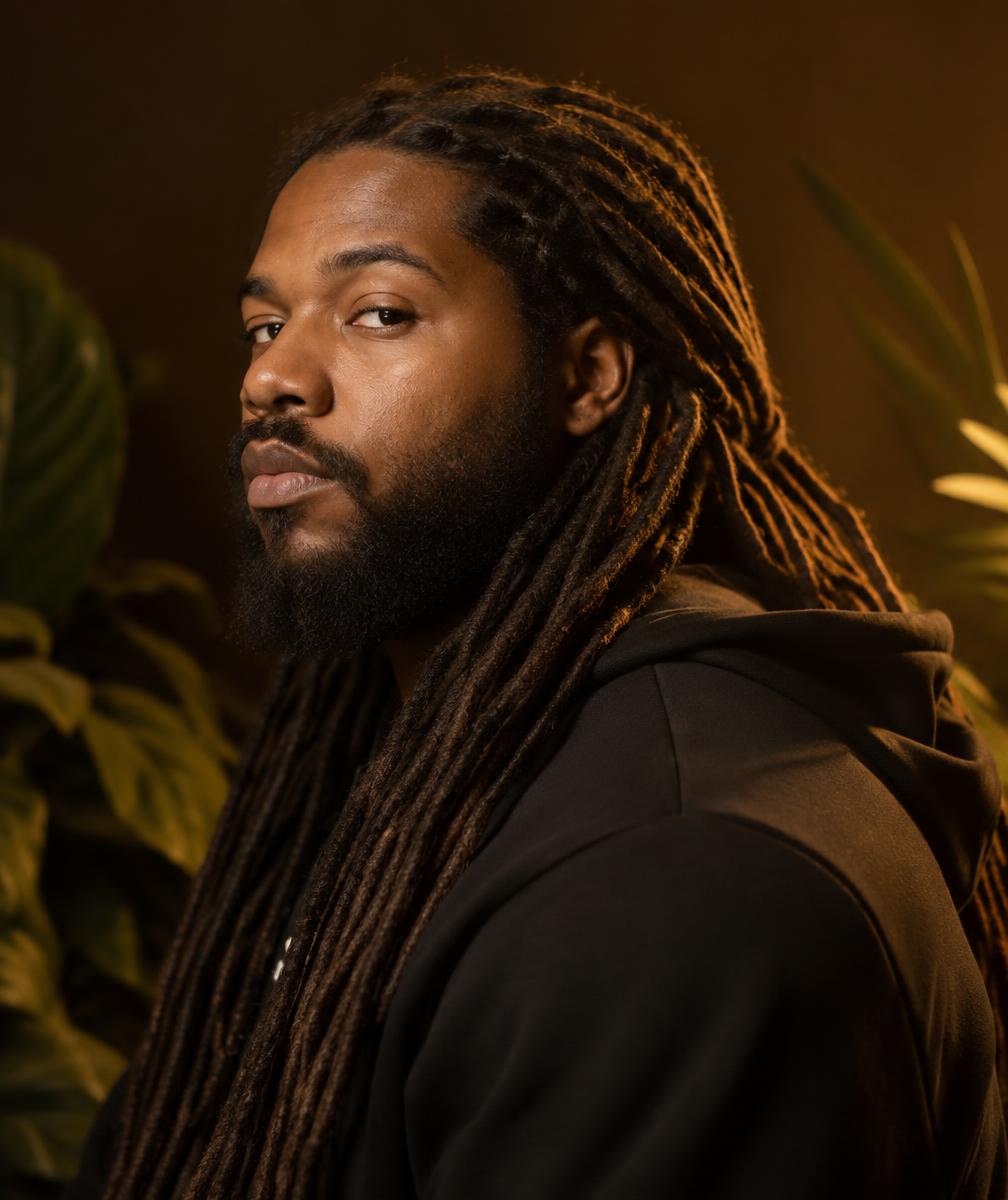 Black man with long locs in profile